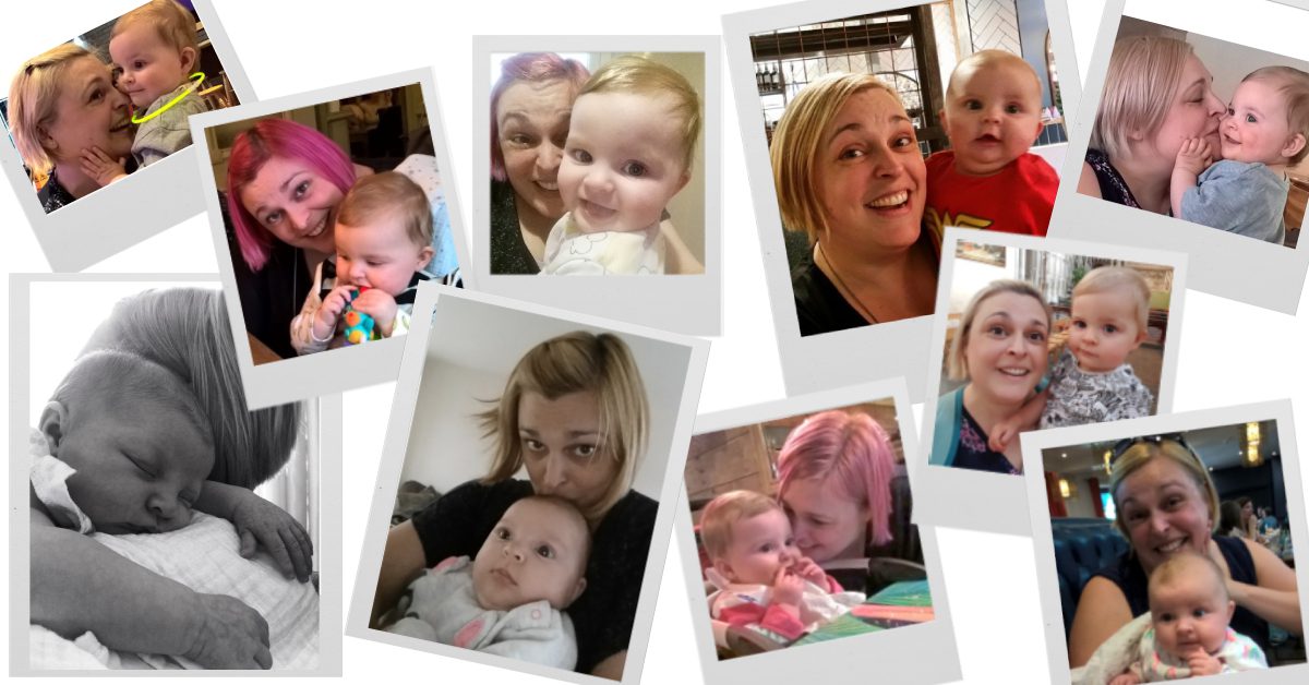 A selection of polaroid photographs of copywriter Jaime Cox with her baby daughter.